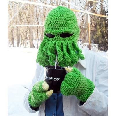 China Custom cute animal knitted woolen hat waterproof handmade funny tentacle head squid wind mask hat winter beard knitted wool hat for sale