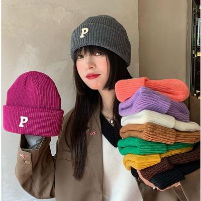 China JOINT Hot Selling Acrylic Knitted Winter Letter P Pompom Beanie Hats CIA NFL Beanie Hats for sale