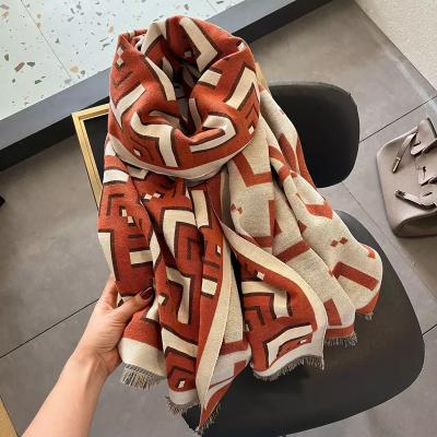 China Warm Winter Scarf Letter Keeping Female Pattern Thickened Long Warm Cashmere Scarf High Quality Shawl for sale