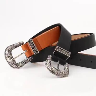 China Cheap New Women's Vintage Needle Buckle Belt Alloy Cowhide Belt Wholesale for sale