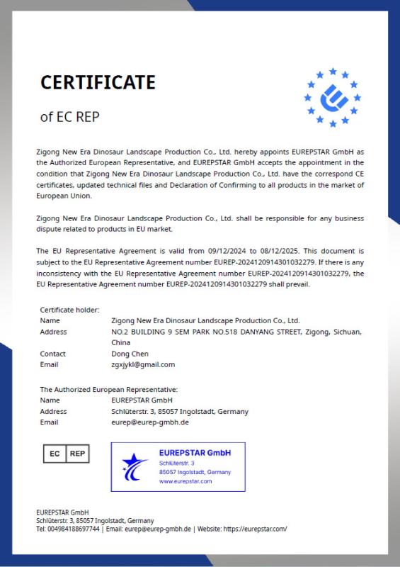 CERTIFICATE of EC REP - Zigong New Era Dinosaur Landscape Manufacture Co., Ltd.