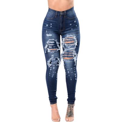 China QUICK DRY lady custom ripped pencil denim pants front&back pockets zipper to fly high waist tag skinny jeans for women for sale