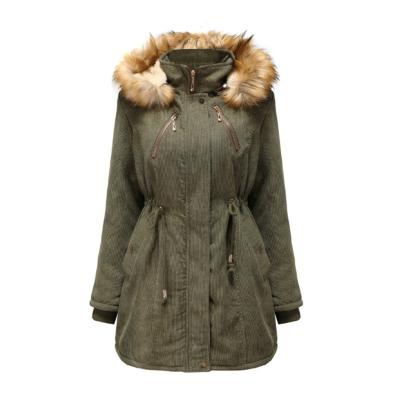 China Waterproof Women's Hooded Warm Winter Thicken Fleece Striped Parkas Coated Long Padded Jacket for sale