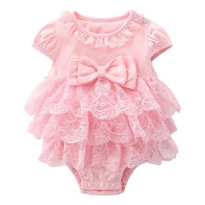 China Anti-Shrink Custom Design Summer 0-1 Years Newborn Girls Baby Kids Toddlers Infant Infant Romper Lace Cotton Jumpsuit for sale