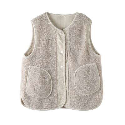 China Women's Plus Size Casual Fleece Vest Warm Sherpa Cardigan Vest Tracksuit With Pockets for sale