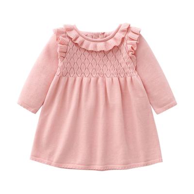 China Wholesale Winter Fall Anti-wrinkle Custom Ruffles Designs 1-3 Years Knitting Kids Toddler Dress Girl Dress for sale