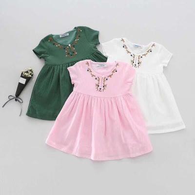 China Anti-Wrinkle Custom Design Summer 3-8 Years Girl Skirt Round Neck Short Sleeve Cotton Dress Soft Breathable Child for sale