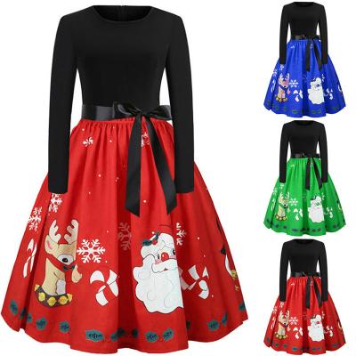 China Anti-Static Swing Long Sleeve Stylish Christmas A Line Dresses Retro For Women for sale