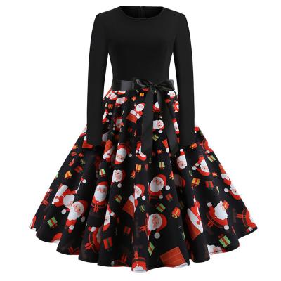 China Breathable Women Long Sleeve Dress Vintage Printing Vintage Dress Christmas Evening Prom Costume Swing Dress for sale