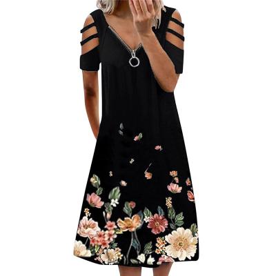 China Flower Breathable V-Neck Summer Sleeveless Casual Sexy Dress For Women for sale