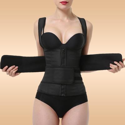 China Fajas Women Shapewear 100% Latex Waist Trainer Logo Corset Strap Double Belt Compression Antibacterial Hooks Shaper Body Shapers for sale