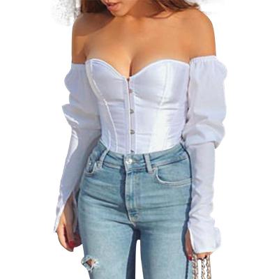 China Wholesale Plain Breathable White Corset Top Bridal Corsets Long Sleeve Corset Top With Sleeves for sale