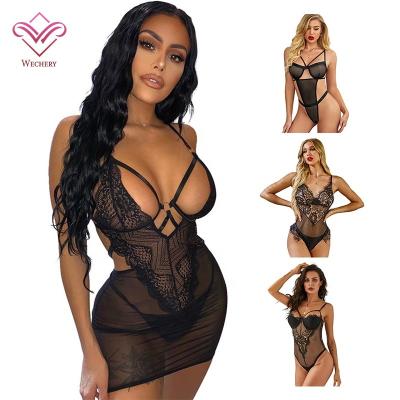 China Factory Summer 2022 Polyester/Spandex Plus Hot Sheer Set Women Lingerie Bodysuit Mesh Lace Langerie Lingerie-Sexy Dress Set Sold for sale