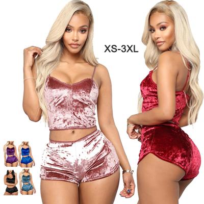 China 2022 New Breathable Luxury Velvet Camisole Sexy Night Wear Plus Size Girls Pijamas Pajamas Women's Sleepwear Shorts Two Piece Set for sale