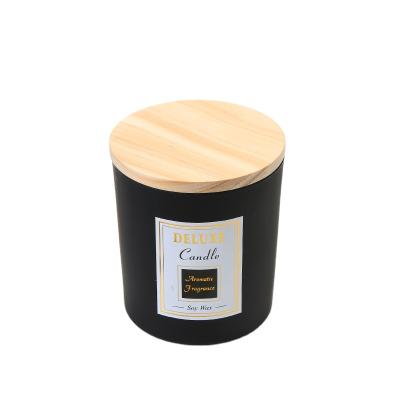 China Wholesale Luxury Custom Home Decoration Matte Black Glass Candle Holder Empty With Wooden Lids for sale