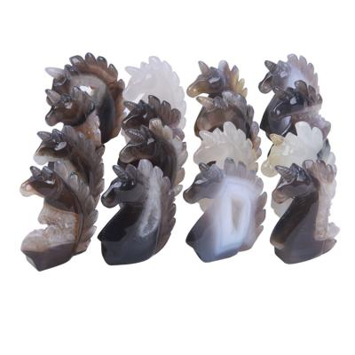 China Creative Items Natural Agate Stone Carving Ornaments Gray Agate Group Crystal Unicorn Crafts Wholesale In Stock for sale