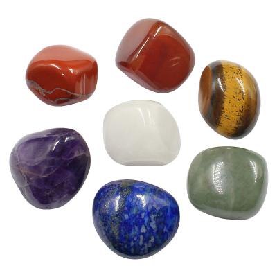 China Healing Graveless Crystal Meditation Palm Stones Seven Chakra tumbled Reiki stone set for gift for sale