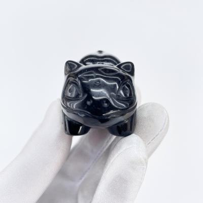 China China Wholesale High Quality Natural Hand Cut Obsidian Bulbasaur Cartoon Elf Fengshui Crystal Healing Stone For Decoration Gifts for sale