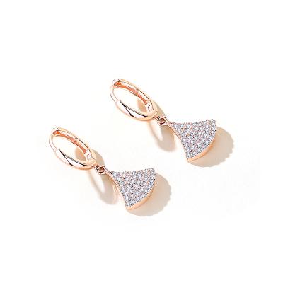 China TRENDY s925 full diamond skirt earrings sterling silver fashion and elegant fan-shaped ear loop set gold ear jewelry for sale