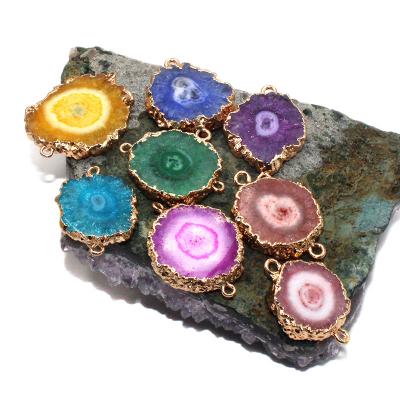 China Without Crystal Sun Flower Pendant Colored Natural Gemstone Plating Bracelet Jewelry Healing Pendant Stone for sale