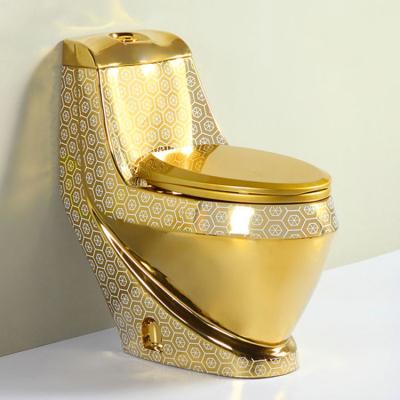 China Dual-Flush OVS Hot Sale Luxury Sanitary Wares Color Peeing Piss Wc Toilet Golden Ceramic Water Closet One Piece Bathroom Gold Toilet for sale