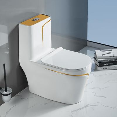 China Dual-Flush High quality modern luxury pearl white gold color ceramic wc one piece bathroom toilets for sale