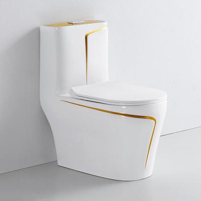 China Dual-Flush Ceramic Bathroom Wc Sanitary One Piece Color Gold Commode Toilets for sale