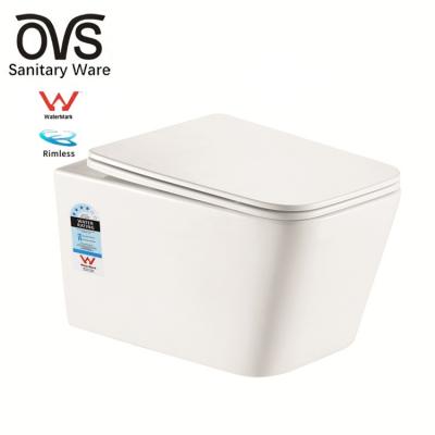 China Concealed Tank OVS Watermark Australia Sanitary Ware Flush  Modern Luxury Wall Hung Bathroom Ceramic WC S-trap Toilets for sale