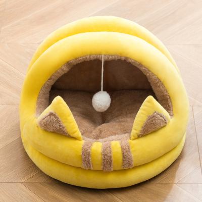 China Partially Enclosed Sustainable and Four Season Comfort Dog Plush Pet Bed in Warm Fall and Winter Plush House for sale