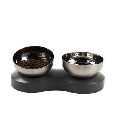 China Durable Adjustable ABS Dog Feeding Double Bowl Stainless Steel Pet Food Water Bowl For Cats for sale