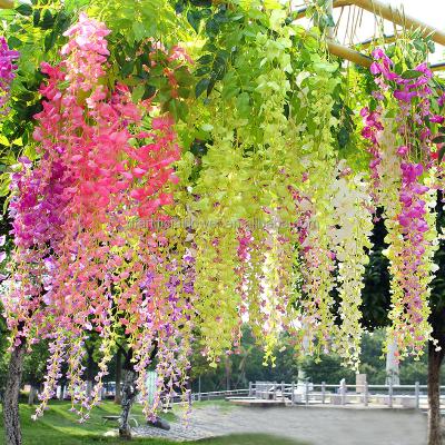 China Wedding Centerpieces Romantic Silk Decoration Plant Flower Wisteria Silk Flowers Hanging Vine Flores Artificial Wisteria for sale