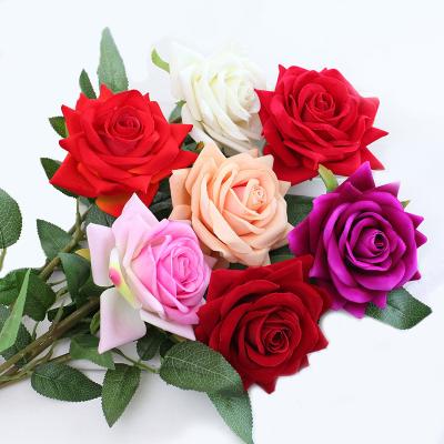 China Fashional Artificial Flowers H77 Amazone Hot Selling Single Velvet Artificial Flowers Bulk Wedding Arrangement Centerpiece Decorative Long Stem Red Roses for sale