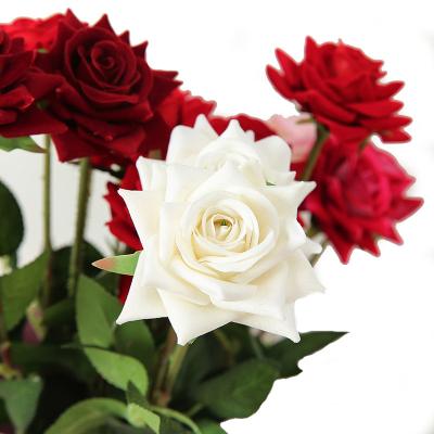 China H71 Festival Mothers Day Roses Latex Flowers Wedding Red Silk Artificial Centerpiece Flower Party Home Decoration Rose Wedding Flower for sale