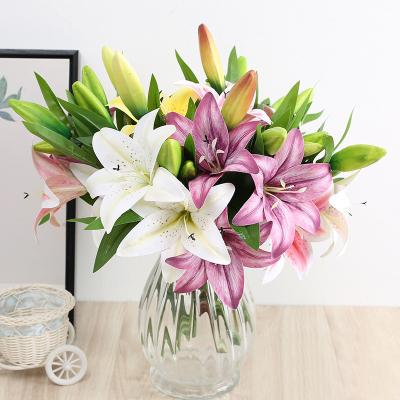 China Wholesale Europe 3 Flower Artificial Lily Lilium Plastic Bouquet H168 For Decoration for sale