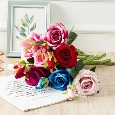 China Fashional Artificial Flowers D141 Real Silk Touch Flowers Rose Flower Rose Velvet Artificial Flowers In Bulk For Wedding Decorations for sale