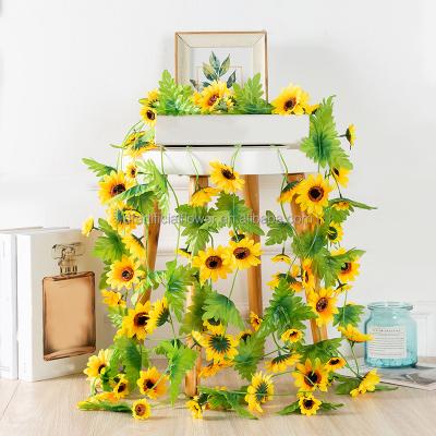 China Wedding Hot Sale 2.4m B30A Amazon Long Fake Sun Flower Artificial Garland Sunflower Vines For Wedding Party Home Decor for sale