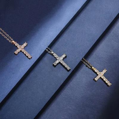 China TRENDY Classic Design Jewelry 18K Real Gold Plated Full Diamond Micro Inlay Zircon Choker Cross Pendant Necklace For Unisex for sale