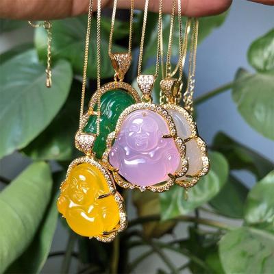 China S925 Maitreya Agate Inlay Colorful Jade Buddha Religious High Quality Silver Plated Pendant Necklace For Women for sale