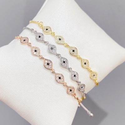 China Wholesale Fashion TRENDY Real Brass Gold Plated Micro Multi Evil Eye Inlay Zircon Charm Pull Bracelet Jewelry For Women for sale