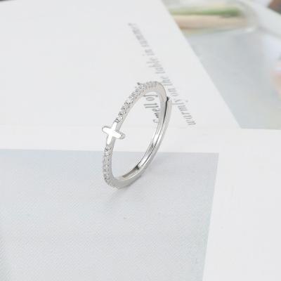 China 2021 TRENDY simple and stylish full diamond opening s925 sterling silver cross ring for women for sale