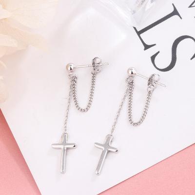 China Fashion men and women cool tide beautiful style S925 chain tassel earrings punk cross jewelry for sale