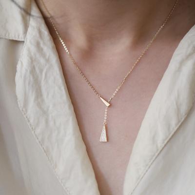 China Simple Exquisite Gold Triangle S925 Sterling Silver Plated 14K Jewelry Fashion Girls Micro Zircon Pendant Necklace For Women for sale