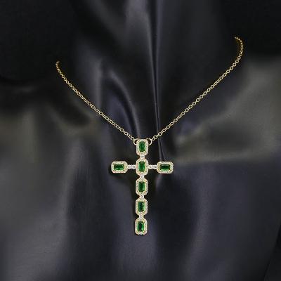 China 2020 Trendy Luxury European Hip Hop Jewelry Brass Gold Plated Rainbow Cross Zircon Inlay Pendant Necklace For Women for sale