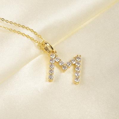 China Trendy HGIH Quality True Brass Gold Plated Letter Inlay Micro Zircon Pendant Necklace For Women Jewelry for sale