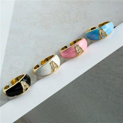 China TRENDY New Fashion Real Gold Plated Inlay Colorful Zircon Initial Letter Oil Drop Adjustable Rings For Women Jewelry Gift for sale