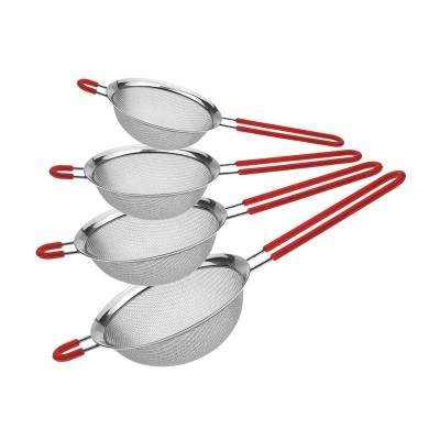 China Sustainable Food Strainer Good Mesh Stainless Steel Colander Strainer With Silicone Handle for sale