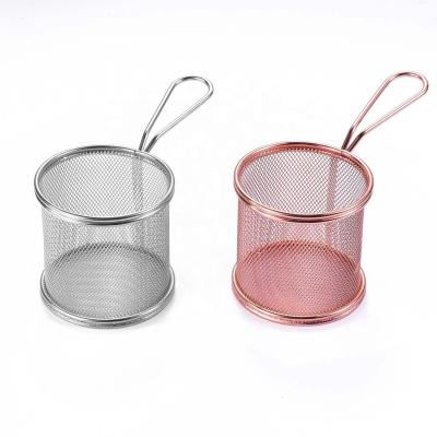 China Viable Oil Frying 304 Stainless Steel Food Strainer Cheap Chrome Holder Mini French Fries Basket for sale