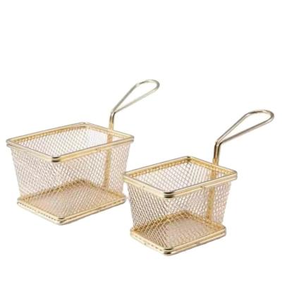 China Sustainable Stainless Steel Wire Mesh French Chip Frying Serving Food Display Tableware Frying Basket for sale