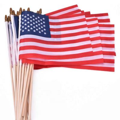 China Healthcare Institutes Factory Direct Sales Custom Printing Polyester American Flags On Sticks With Wooden Rod for sale