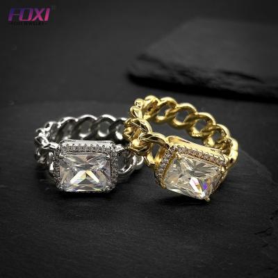 China Luxury BOHEMIA Foxi Jewelry Design 18K Gold Plated Ring Shining Square Cubic Zirconia Mens Wedding Ring for sale